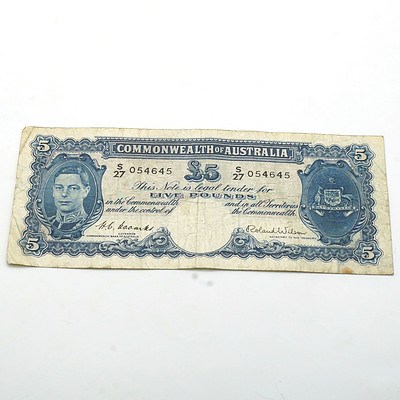 Commonwealth of Australia Coombs/Wilson Five Pound Note, S27 054645