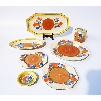 Group of Clarice Cliff Crocus Patterned Tableware
