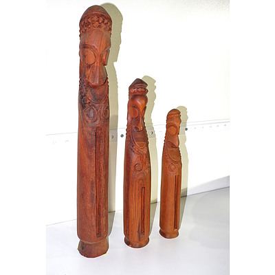 Three Vanuatu Carved Hardwood Models of Slit Drums