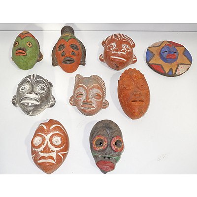 Nine Small South African Clay Masks