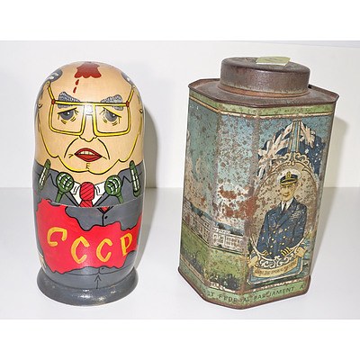 Russian Babushka Dolls and Bushell's Federal Parliament Tea Tin