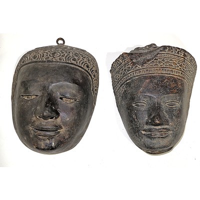 Pair of Brass Cambodian Masks