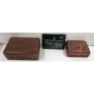 Two Trinket Boxes and Lacquer ware Cigarette Case