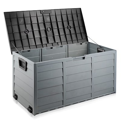 290L Plastic Outdoor Storage Box Container Weatherproof Black - Free Shipping