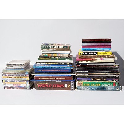 Quantity of Approximatley 35 Books and DVDs Including Coin Collecting for Dummies, Standard Catalog of World Coins 1995, Farmers Handbook 5th Edition and More