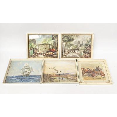 Group of Five Wooden Framed Prints