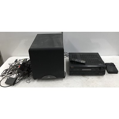 Klipsch Subwoofer Onkyo Receiver and Other Accessories