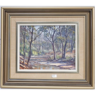 John Emmett (1927-) The Wolgan River Newnes, Oil on Canvas Board