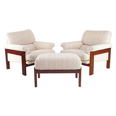 Two Catt Furniture WA Jarrah Armchairs with Matching Footstool