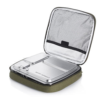 Crunchbox (the ultimate plastic free lunch box) with fully sealed pots for liquids and a hemp fibre protector case