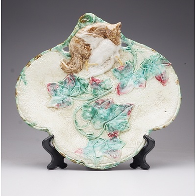 Victorian Majolica Platter with Fox and Goose
