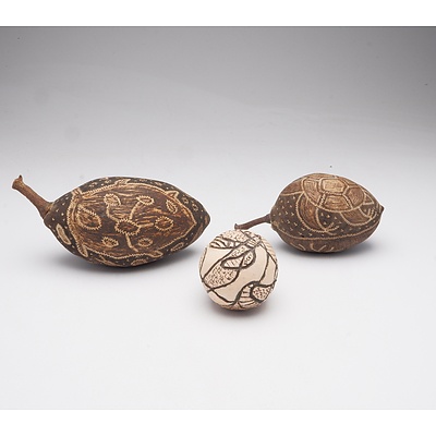 Two Aboriginal Boab Nuts and One Clay Egg
