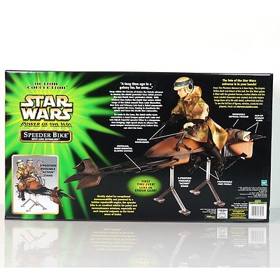 2001 Hasbro Star Wars Power of the Jedi Speeder Bike with Luke Skywalker, New Old Stock