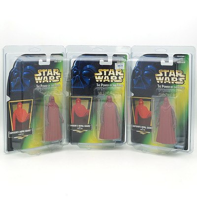 Three Kenner 1997 Star Wars The Power of the Force Emperor's Royal Guard with Foil Sticker, New Old Stock