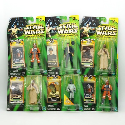 Six Hasbro 2000 Star Wars Power of the Jedi Collection Two Figures, Including Tusken Raider, Bespin Guard, Jek Porking and More, New Old Stock 