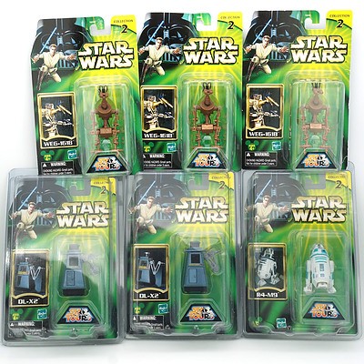 Six Hasbro / Disney 2002 Star Wars Star Tours Figures, Including R4-M9, OL-X2 and WEG-1618, New Old Stock