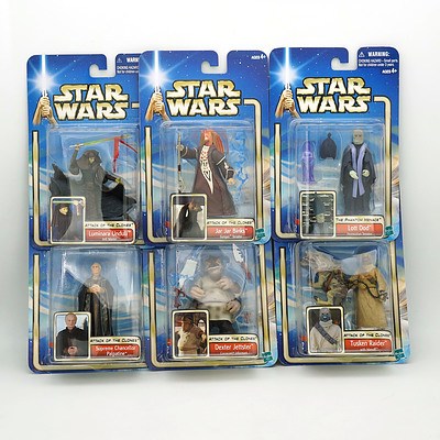 Six Hasbro 2002 Star Wars Collection Two Figures, Including Lott Dod, Luminara Unduli, Jar Jar Binks and More, New Old Stock
