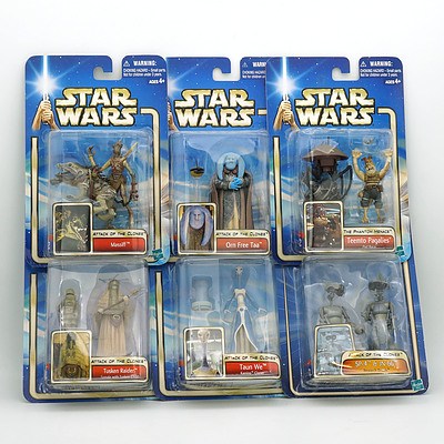 Six Hasbro 2002 Star Wars Collection Two Figures, Including Taun We, Massif, Tusken Raider and More, New Old Stock