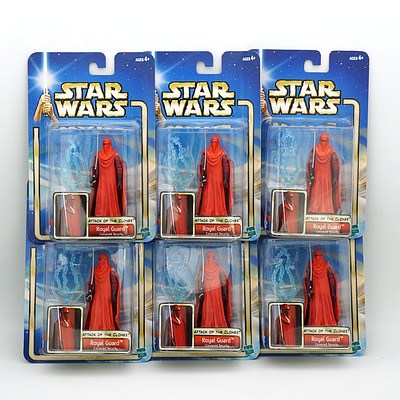 Six Hasbro 2002 Star Wars Attack of the Clones Collection Two Royal Guard, New Old Stock