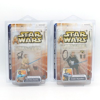 Hasbro 2003 Star Wars Clone Wars Army of the Republic Obi Wan Kenobi and Anakin Skywalker, New Old Stock