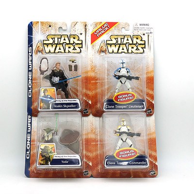 Three Hasbro 2003 Star Wars Value Packs, Including Yoda and Anakin Skywalker New Old Stock