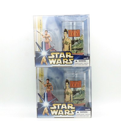 Two Hasbro 2004 Star Wars Return of the Jedi Princess Leia Figure and Cup Packs, New Old Stock