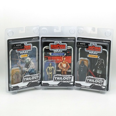 Three Hasbro 2004 Star Wars The Original Trilogy Collection Return of the Jedi Figures, Including Yoda, C-3PO and Darth Vader, New Old Stock