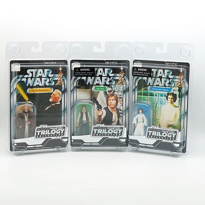 Three Hasbro 2004 Star Wars The Original Trilogy Collection Figures, Including Han Solo, Ben, Princess Leia Organa, New Old Stock