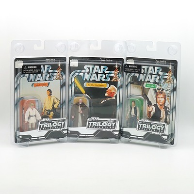 Three Hasbro 2004 Star Wars The Original Trilogy Collection Figures, Including Han Solo, Ben, Luke Skywalker, New Old Stock