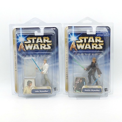 Two Hasbro 2004 Star Wars a New Hope Figures, Including Luke Skywalker and Anakin Skywalker, New Old Stock