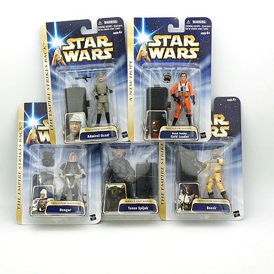 Five Hasbro 2004 Star Wars Figures, Including Dutch Vander Gold Leader and More, New Old Stock