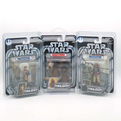 Three Hasbro 2004 Star Wars The Original Trilogy Collection Figures, Including General Madine, Jawas, and Lando Calrissian, New Old Stock