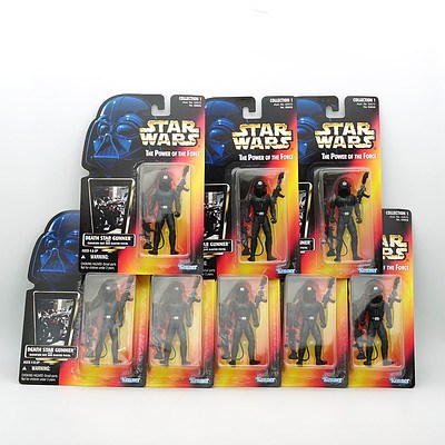 Eight Kenner 1996 Star Wars Death Star Gunner on Red Card, New Old Stock