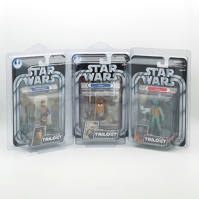 Three Hasbro 2004 Star Wars The Original Trilogy Collection Figures, Including Greedo, General Madine and Wicket, New Old Stock