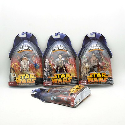 Hasbro 2005 Star Wars Revenge of the Sith Complete Set of Four Sneak Preview, New Old Stock