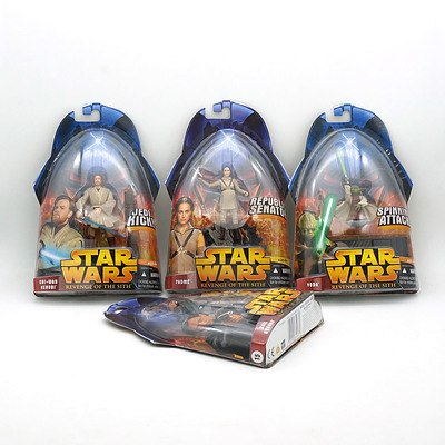 Hasbro 2005 Star Wars Revenge of the Sith Padme, Yoda, Obi Wan and Bail Organa, New Old Stock