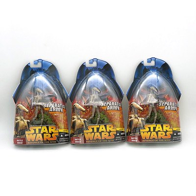 Three Hasbro 2005 Star Wars Revenge of the Sith Battle Droids, New Old Stock