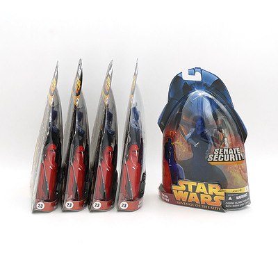 Five Hasbro 2005 Star Wars Revenge of the Sith Royal Guard, Blue, New Old Stock