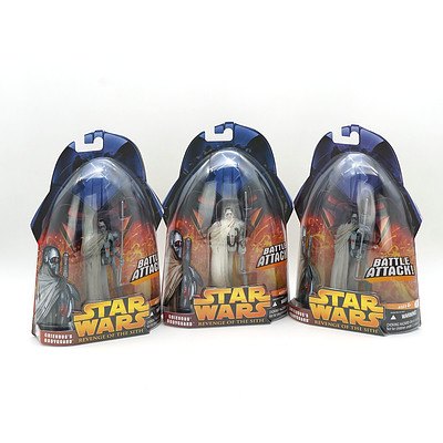 Three Hasbro 2005 Star Wars Revenge of the Sith Grievous Body Guard, Including White Cape Variation, New Old Stock