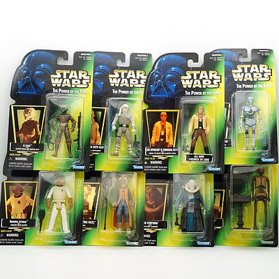 Eight Kenner 1996 Star Wars The Power of the Force Figures, Including Luke Skywalker in Cerimonal Outfit, New Old Stock