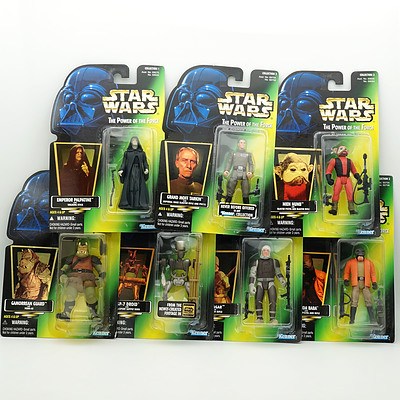 Seven Kenner 1996 Star Wars The Power of the Force Figures, Including Emperor Palpatine with Walking Stick, New Old Stock