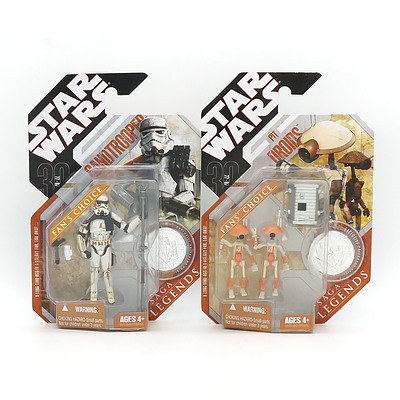 Hasbro 2007 Star Wars Saga Legends Pit Droids and Sandtrooper with Exclusive Collector Coin, Fans Choice, New Old Stock