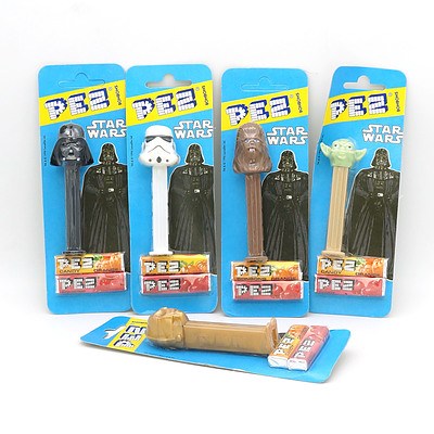 Five Lucasfilm 1996 Star Wars PEZ Dispensers, New Old Stock