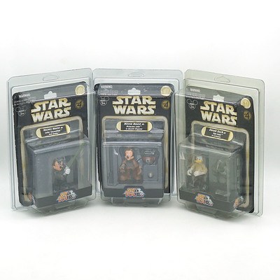 Three Hasbro 2010 Star Wars Star Tours Figures, Including Luke, Leia and Solo, New Old Stock