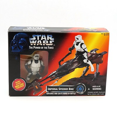 Kenner 1995 Star Wars The Power of the Force Galactic Empire Imperial Speeder Bike With Biker Scout Stormtrooper, New Old Stock