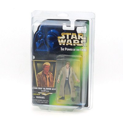 Kenner 1996 Star Wars The Power of the Force Han Solo in Endor Gear With Error Blue Pants, New Old Stock