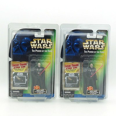Two Kenner 1997 Star Wars The Power of the Force Darth Vader with Freese Frame Action Slide, New Old Stock