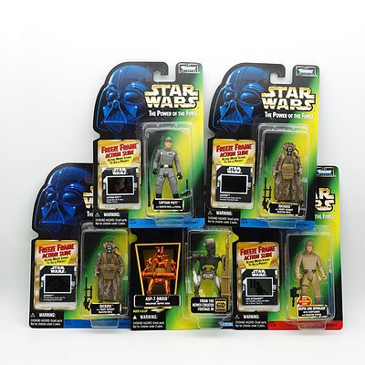 Five Kenner 1997 Star Wars The Power of the Force Figures with Freeze Frame Action Slide, Includes Captain Piett, Luke Skywalker and More, New Old Stock