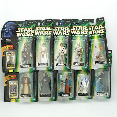 Ten 1998 Hasbro Star Wars The Power of the Force Figure with Flashback Photo, Including Yoda, Anakin, Vader, C-3PO, R2-D2 and More, New Old Stock