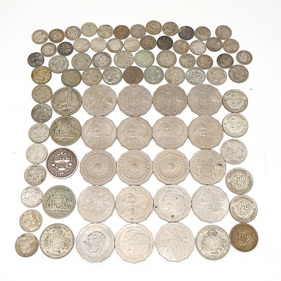 Group of Australian Coins, Including 1927 and 1954 Florins, Shillings, Three Pence and More